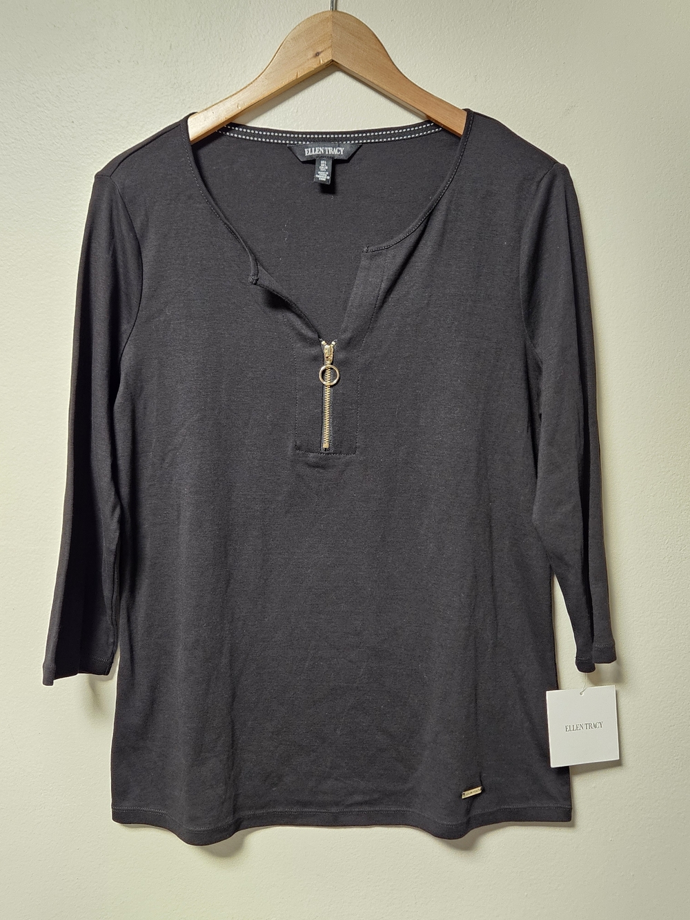 Ellen Tracy Black Zip-Front Women's Top NEW Office Casual